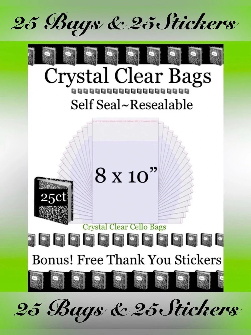 8x10”~25ct Clear Self Seal Poly Bags 📚🆕📚W/Free 25ct Thank You Stickers